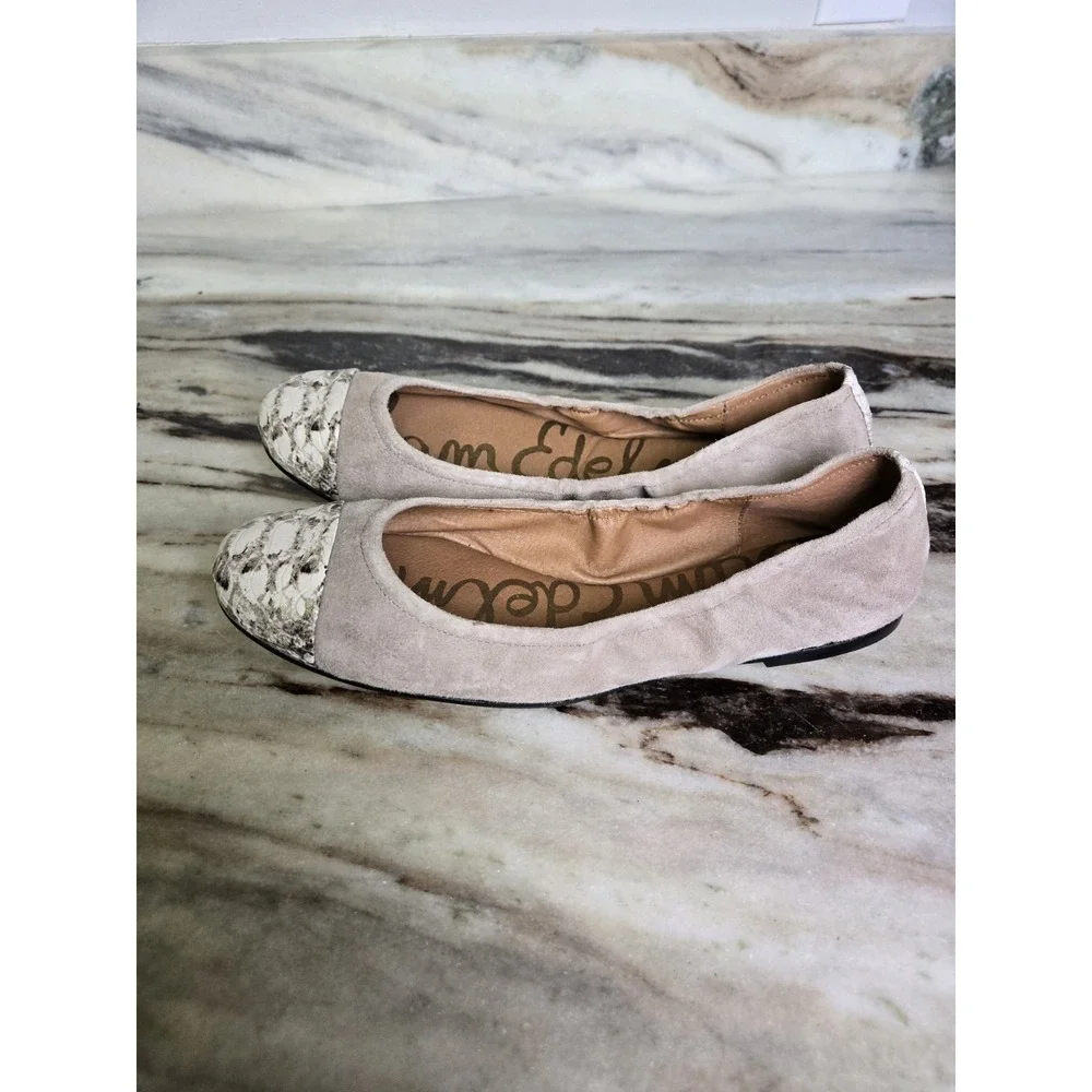 Sam Edelman Baxton Suede Ballet Flats Taupe Snakeskin Size 9 Comfort Lightweight
